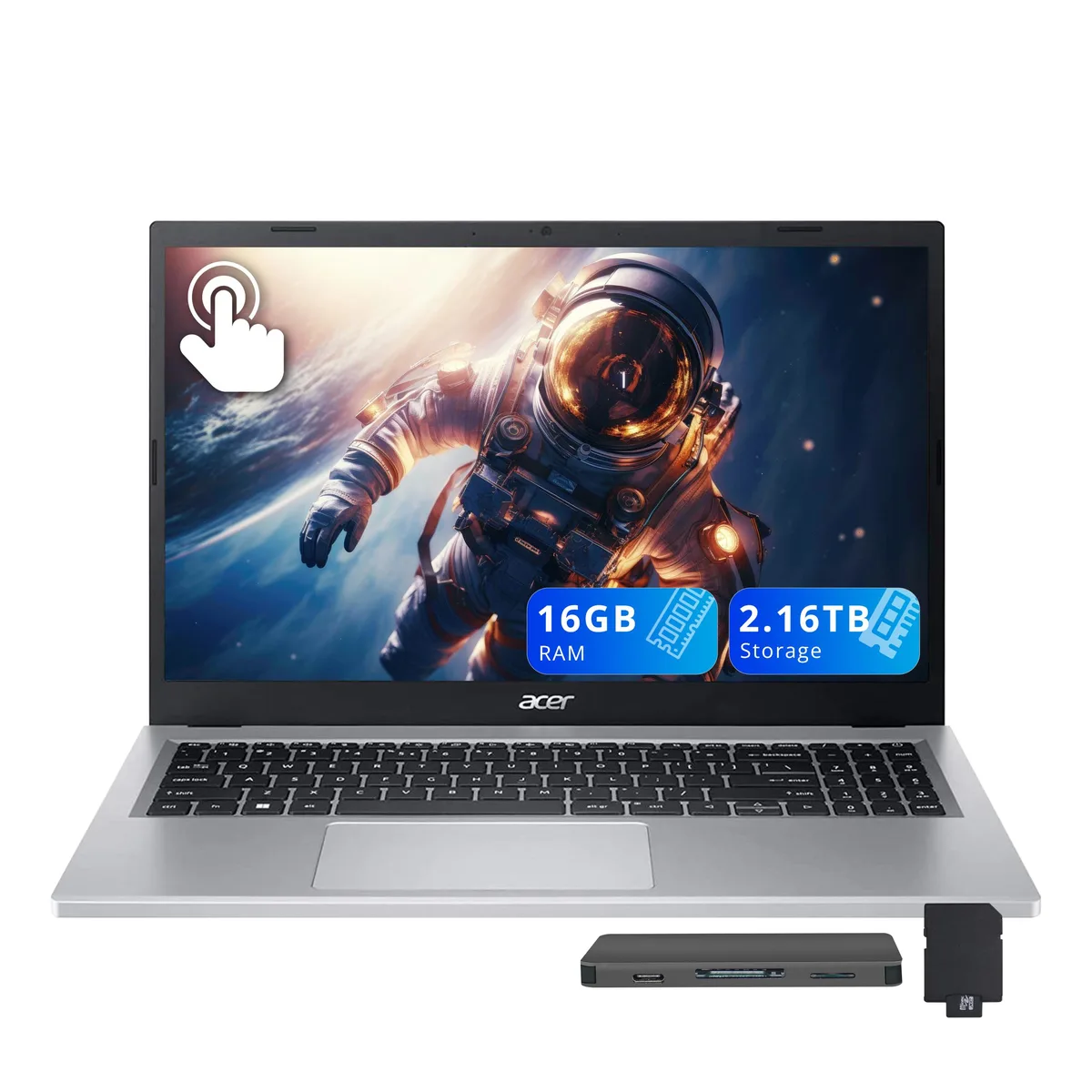 Acer America Acer Aspire 3 15.6" FHD Touchscreen Business Laptop Ryzen 5 7520U 16GB DDR5 2.16TB Storage Silver — product photo