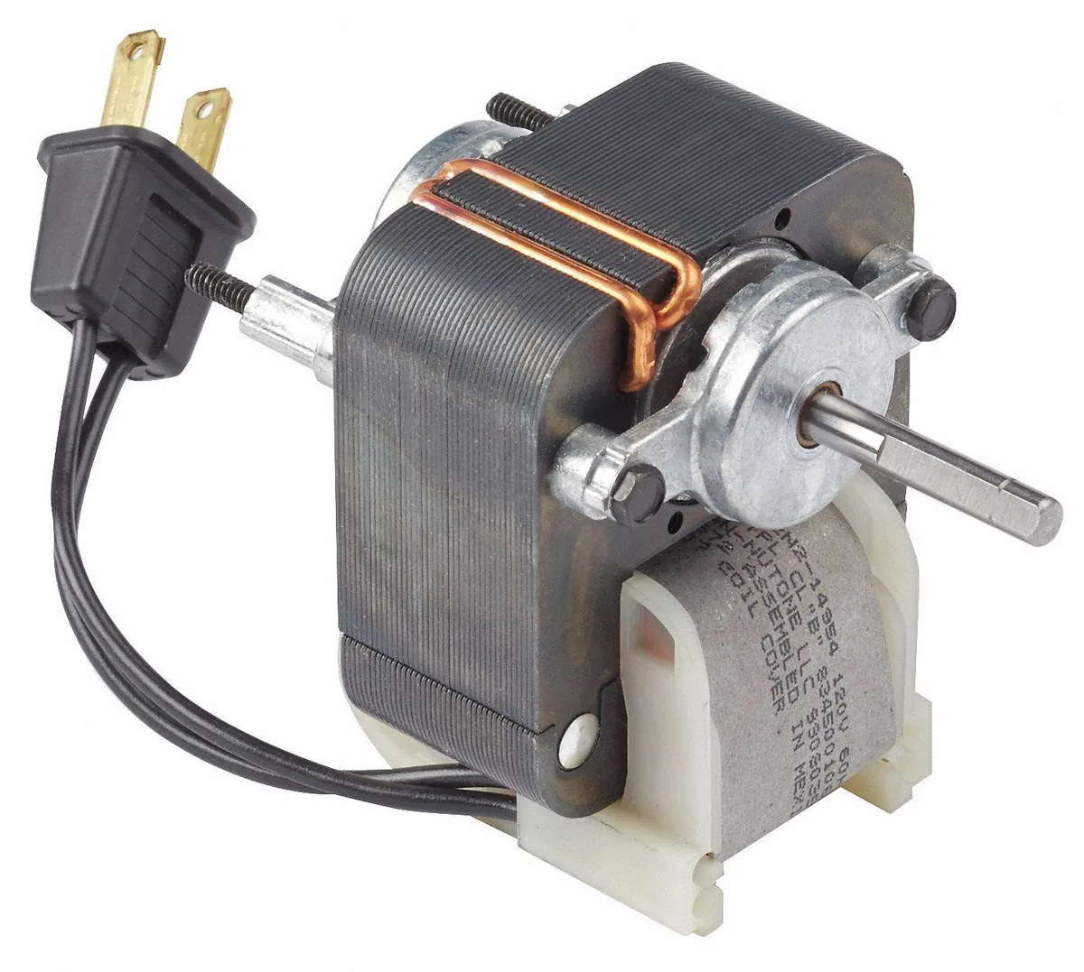 Small rectangular HVAC motor, matte finish, labelled 99080355