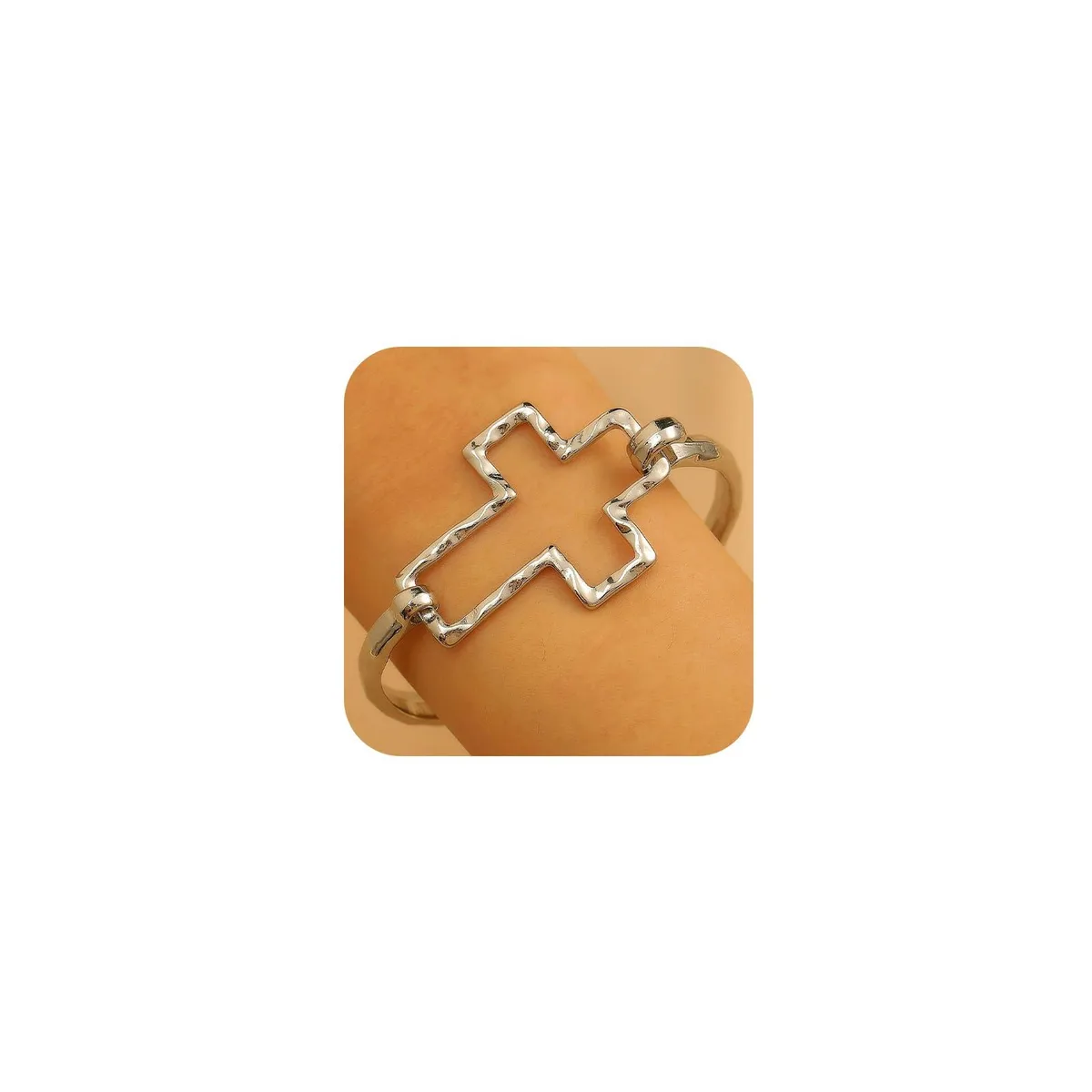 Silver adjustable cuff bracelet with large hollow hammered crosses