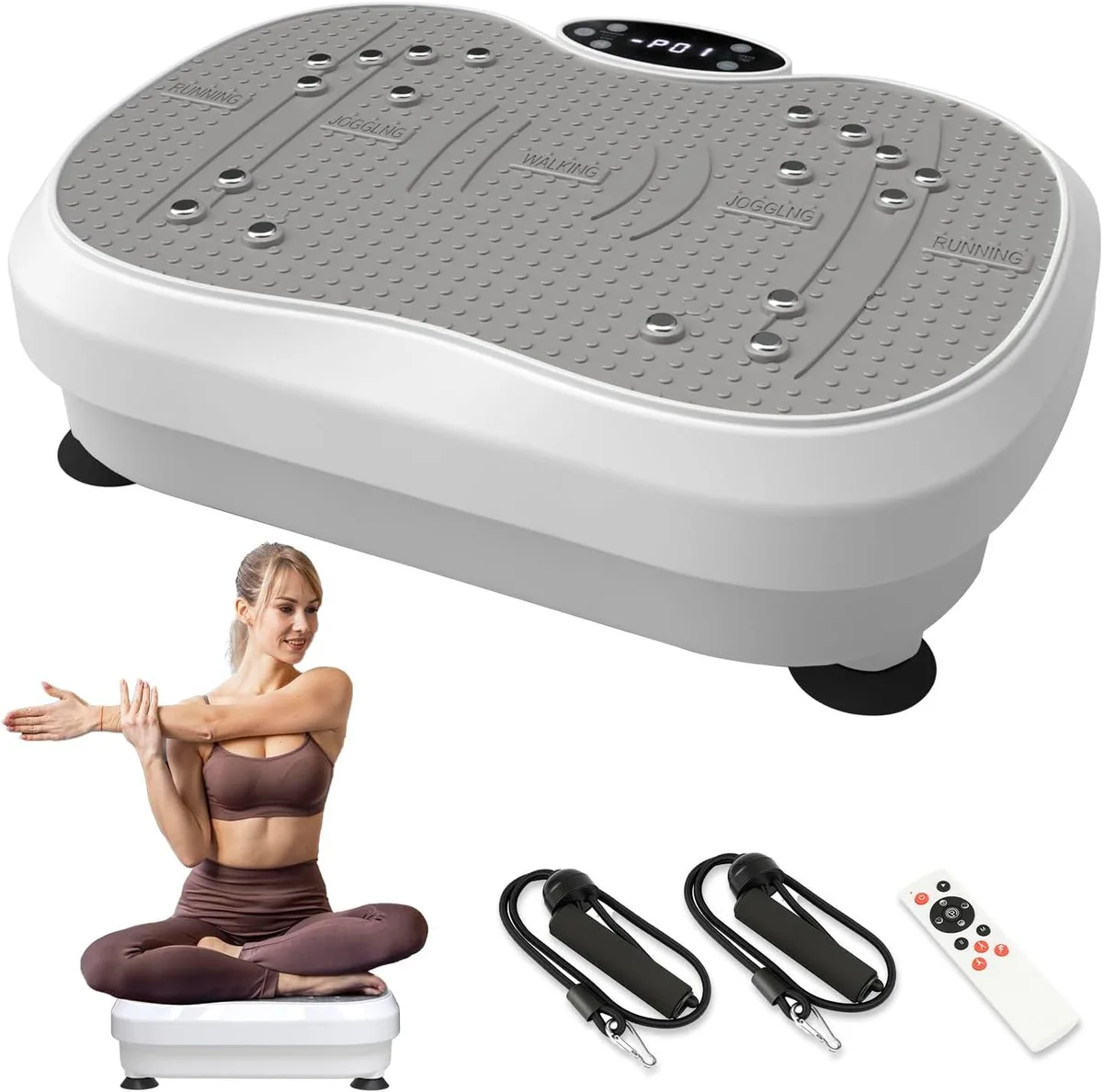 Compact vibration plate with LED display and textured standing surface