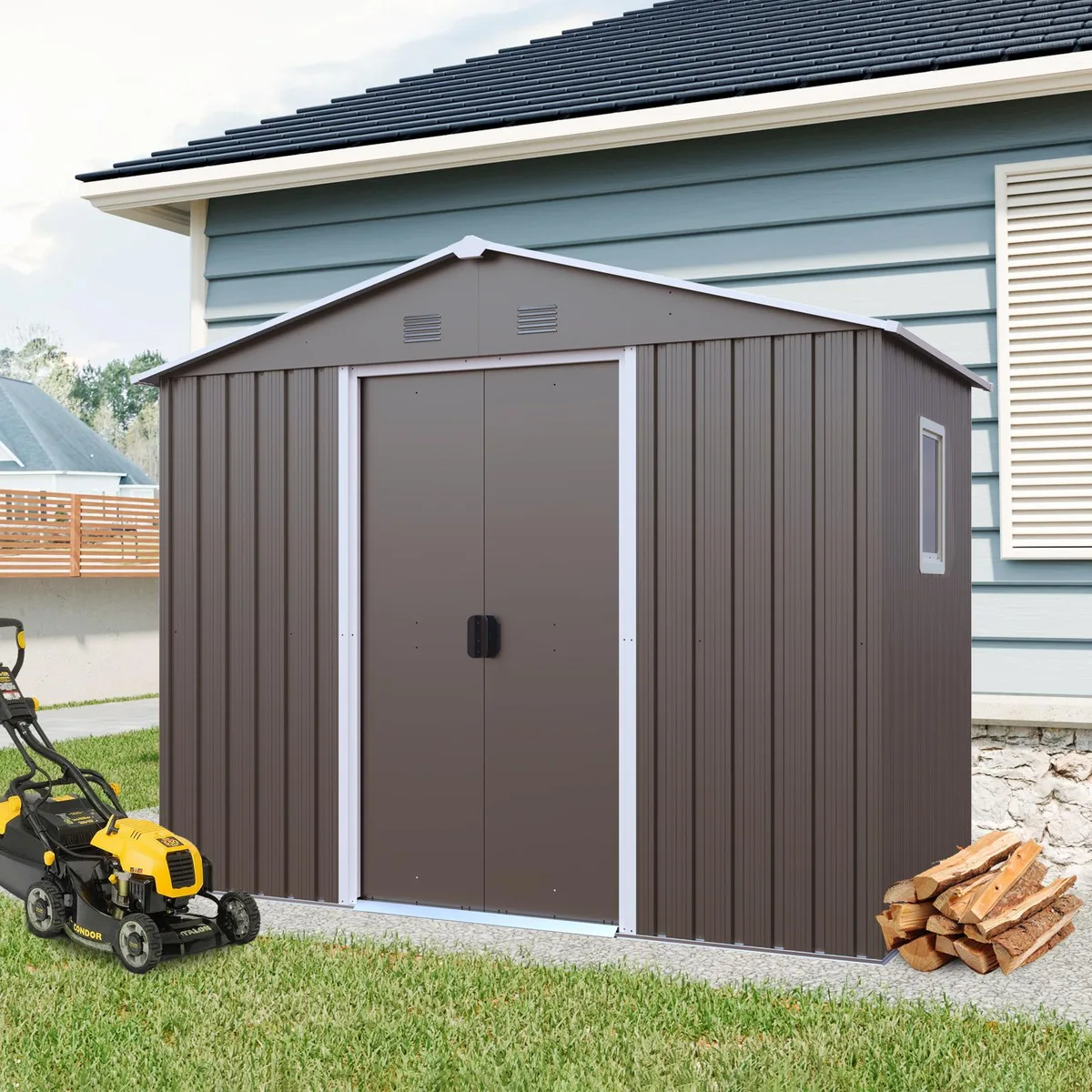 tuphen tuphen 8ft x 4ft Metal Storage Shed with Window and Foundation Gray — product photo