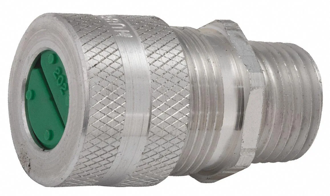 Silver aluminum straight cord connector with brown gland code