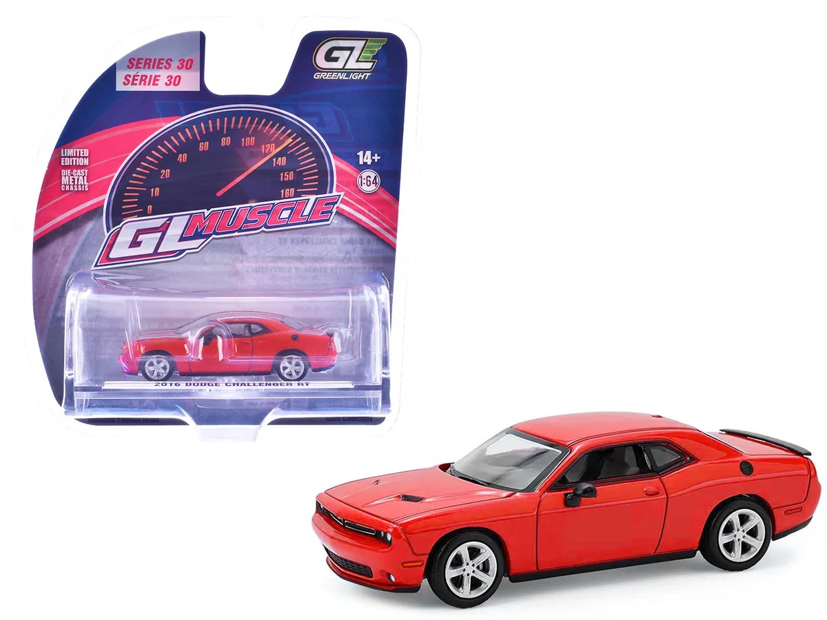 GREENLIGHT GREENLIGHT 2016 Dodge Challenger RT Torred "GreenLight Muscle" Series 30 1/64 Diecast hobby collectible — product photo