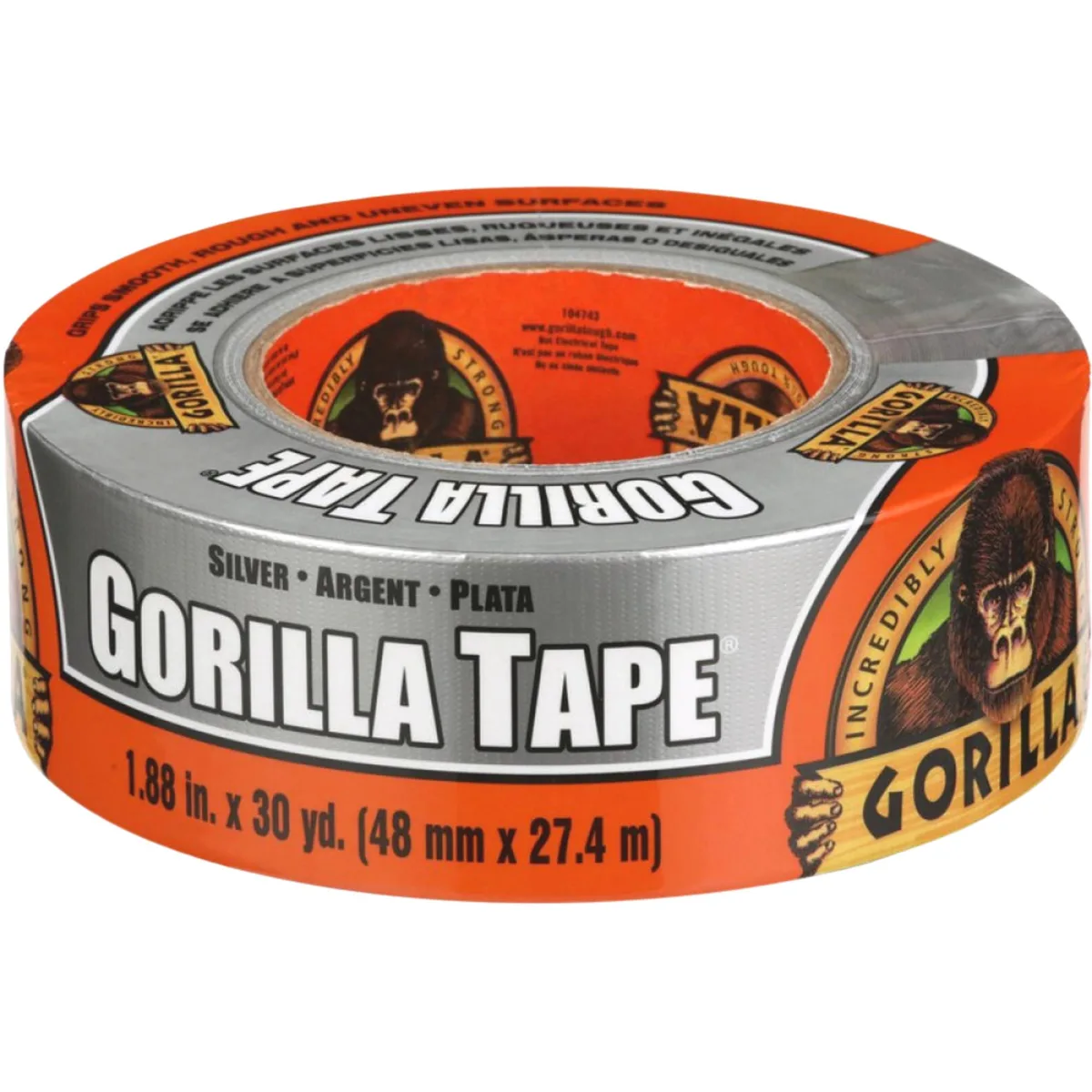 Silver duct tape roll 1.88 in wide 30 yds long