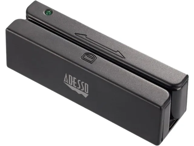 Black rectangular USB magnetic stripe reader with front swipe slot