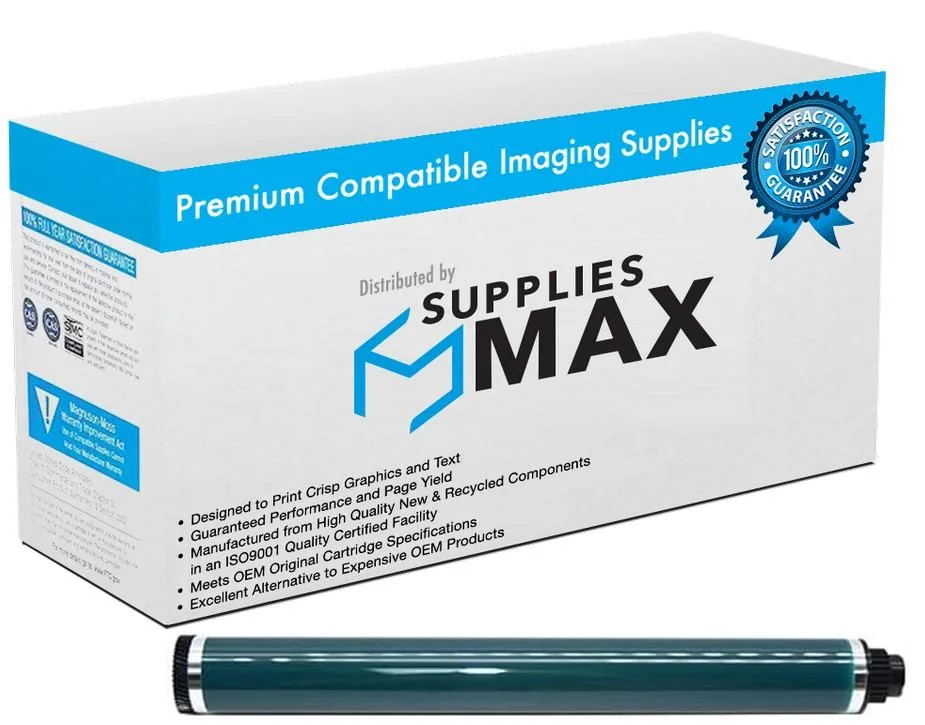 Cylindrical black OPC drum cartridge in plain packaging