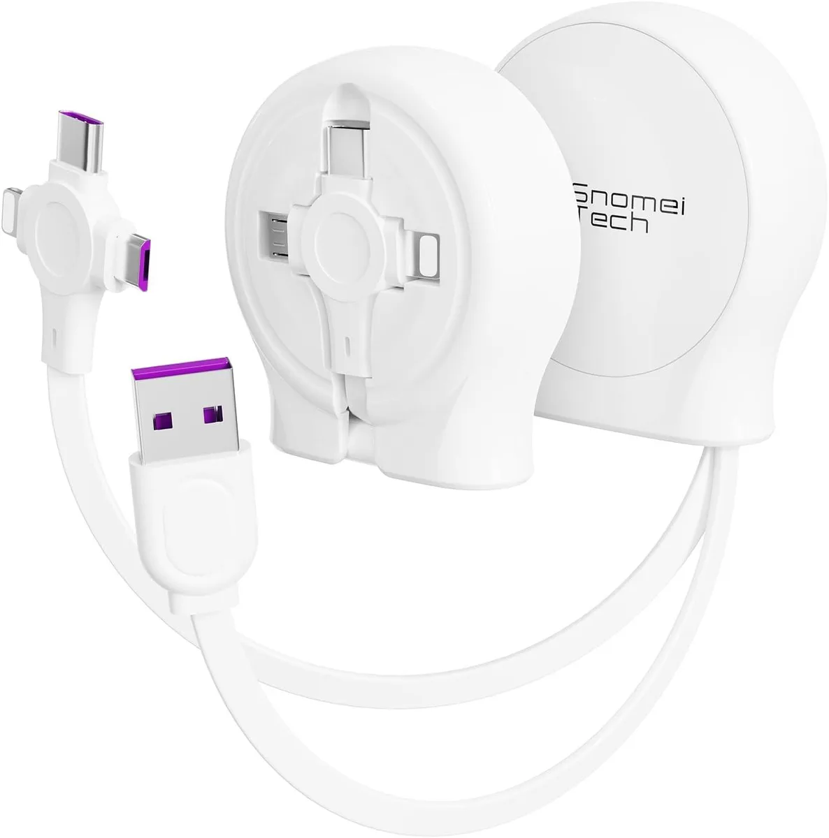 Mobee Mobee Multi Charging Retractable Cable USB-A to USB-C/Micro USB/iP White — product photo