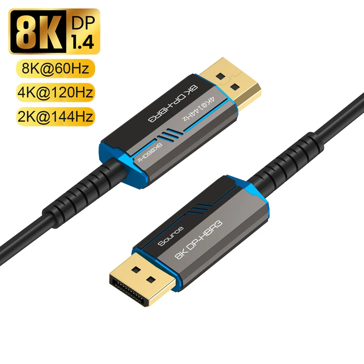 Jansicotek Jansicotek TJ-A077 DisplayPort cable 66 ft 8K 4K 144Hz 32.4Gbps optical fiber — product photo