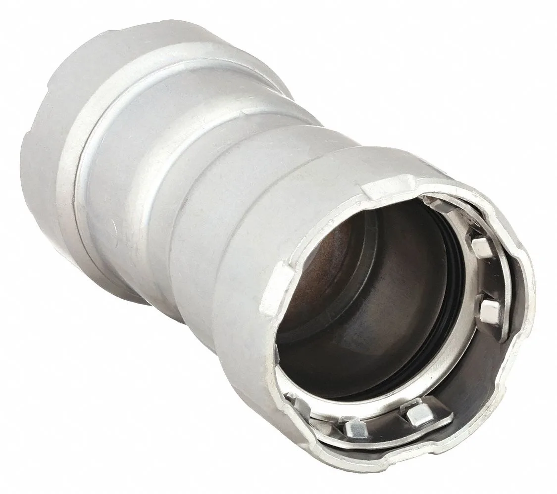 Zinc nickel-plated steel press-fit coupling with center stop