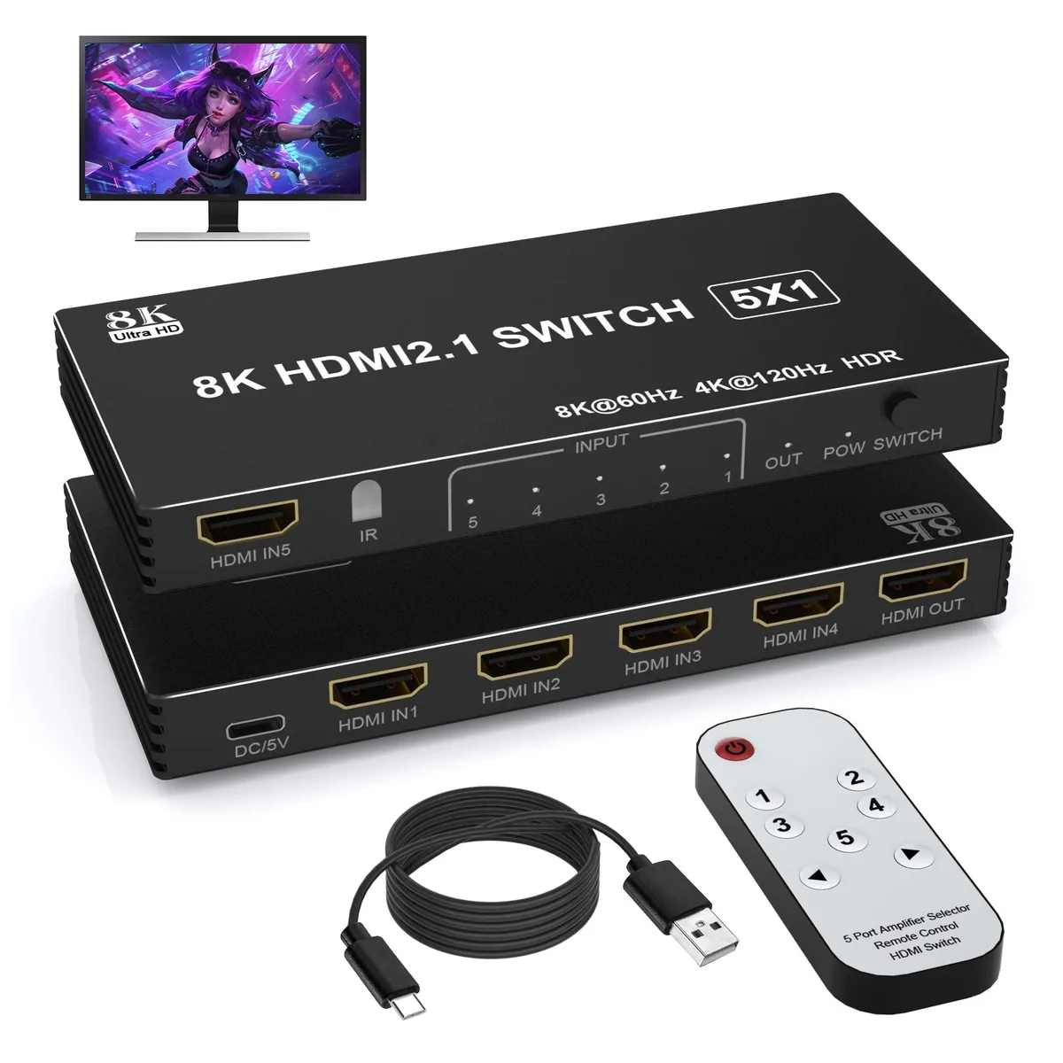 BUCIER BUCIER 5-Port 8K HDMI Switch 5-in-1-Out — product photo