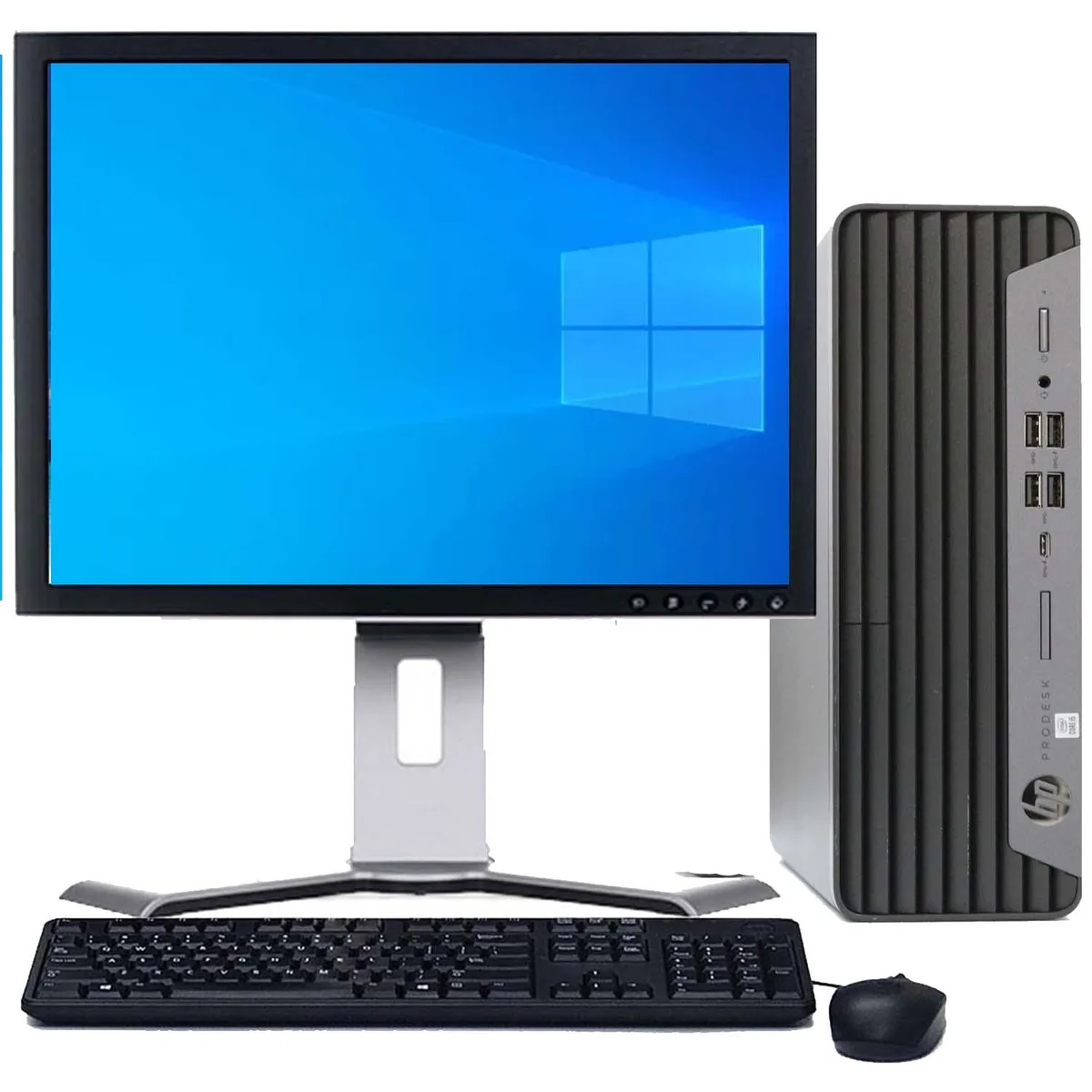 HP HP ProDesk G5 Mini PC Windows 11 Pro Intel i7 8 Core 8GB 128GB SSD 17" LCD — product photo