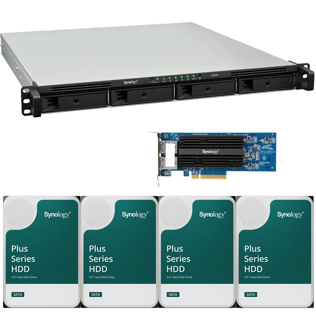 Synology Inc. Synology RS826+ AMD Ryzen V1500B 4-Bay Rackmount NAS 4GB RAM 2-Port 25GbE Adapter 80TB (4 x 20TB) Drives — product photo
