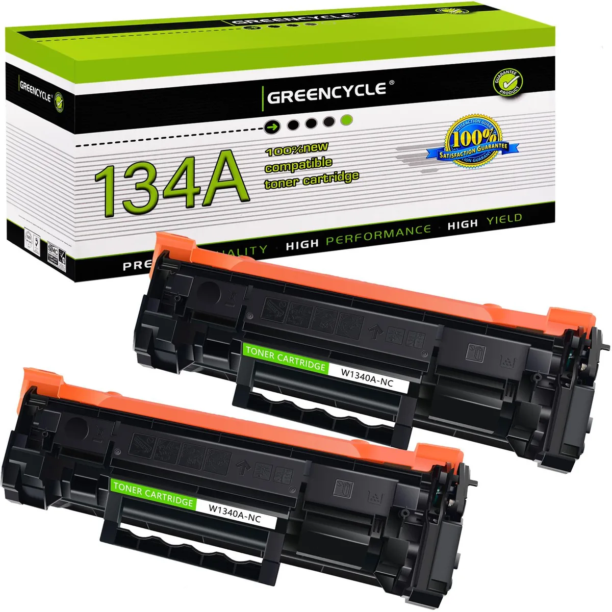 GREENCYCLE GREENCYCLE 2PK Black Toner Cartridge Compatible HP 134A W1340A (No Chip) — product photo