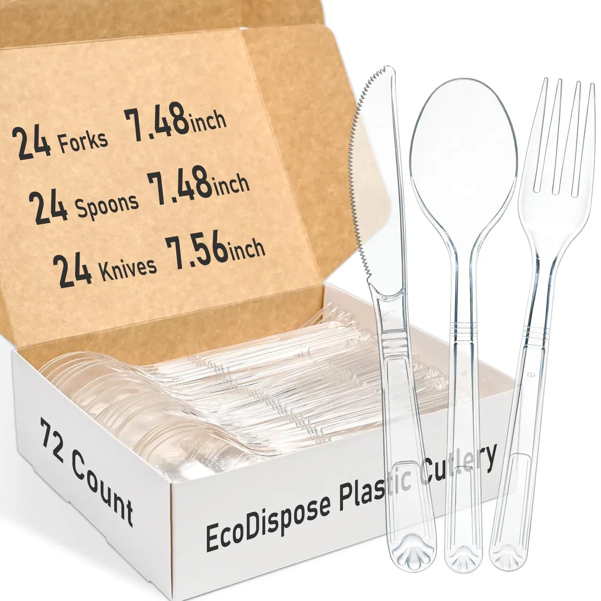 Clear plastic 72-piece cutlery set in rectangular box
