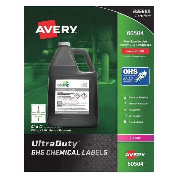 Avery Avery 60504 GHS Chemical Labels 4" x 4" 200 labels 50 sheets — product photo