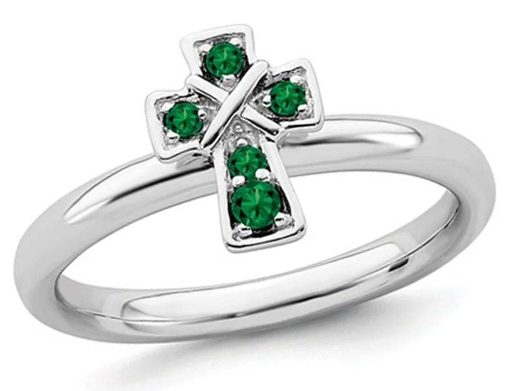 Gem &amp; Harmony Gem &amp; Harmony 0.12 ct Lab Emerald Cross Ring 925 Sterling Silver — product photo