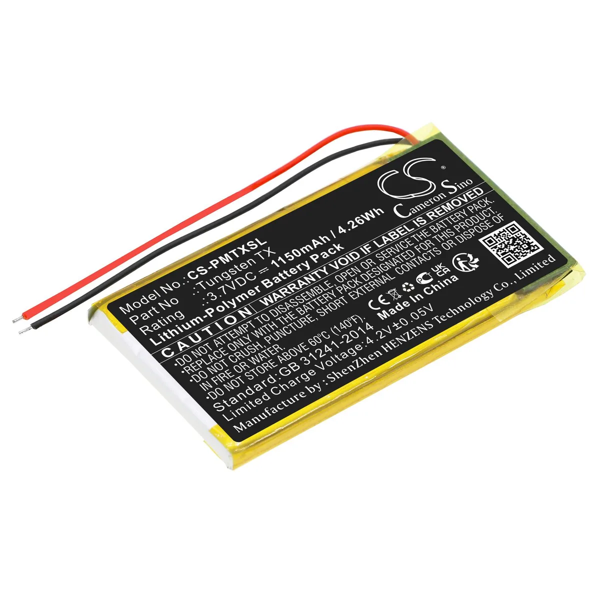 Cameron &amp; Co Cameron &amp; Co DS-CS-PMTXSL 3.7V 1150mAh Li-Polymer Battery — product photo