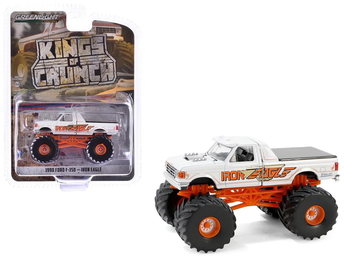 GREENLIGHT GREENLIGHT 1990 Ford F-350 Monster Truck White "Iron Eagle" "Kings of Crunch" Series 15 1/64 Hobby Collectible — product photo