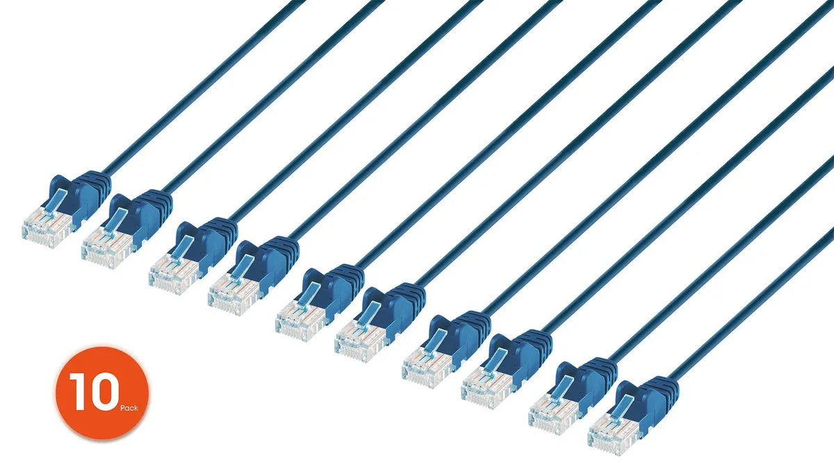 Intellinet Network Solutions Intellinet Cat6 U/UTP Slim Patch Cable 1 ft Blue 10-Pack 30 AWG Stranded — product photo