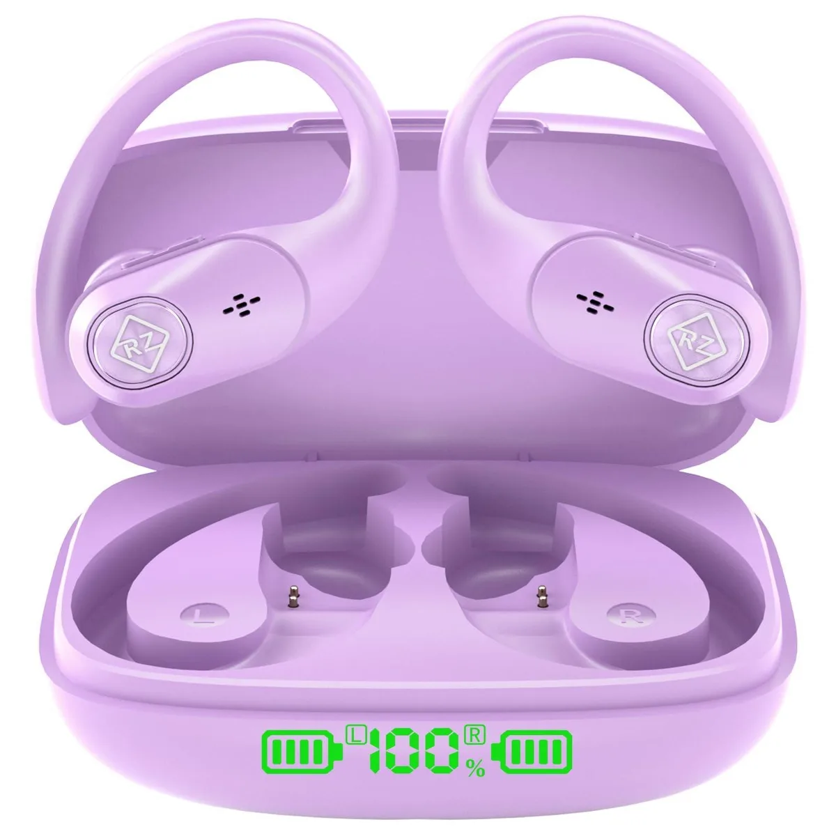 No Sew No Sew A12 Wireless Earbuds with Ear Hooks 40H Purple — product photo
