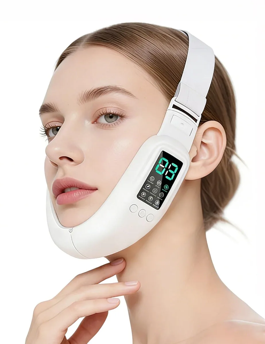 Blue foldable facial massager with adjustable headband