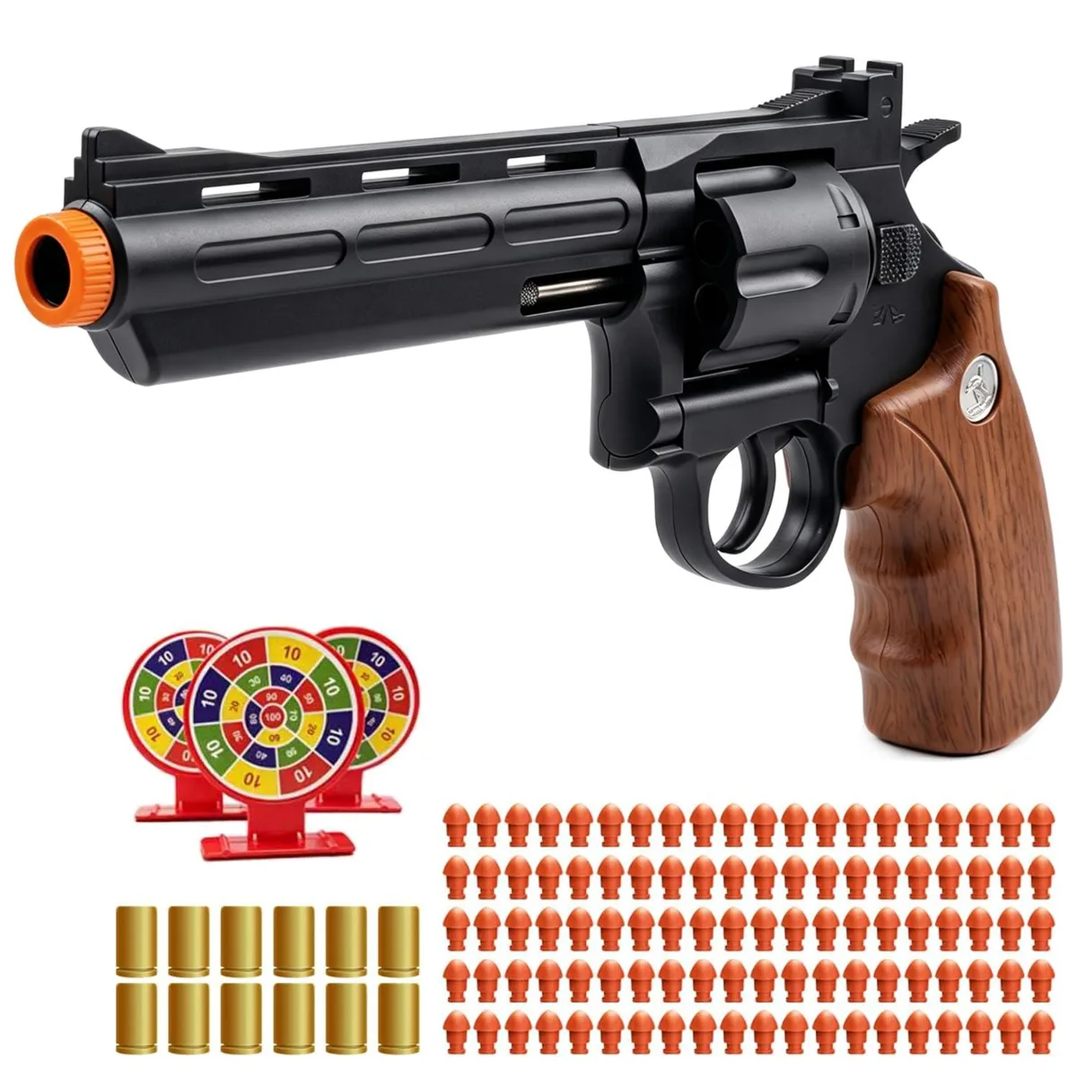 LBDREXZ Revolver Toy Gun 120 Bullets 12 Shells 3 Targets Brown — product photo