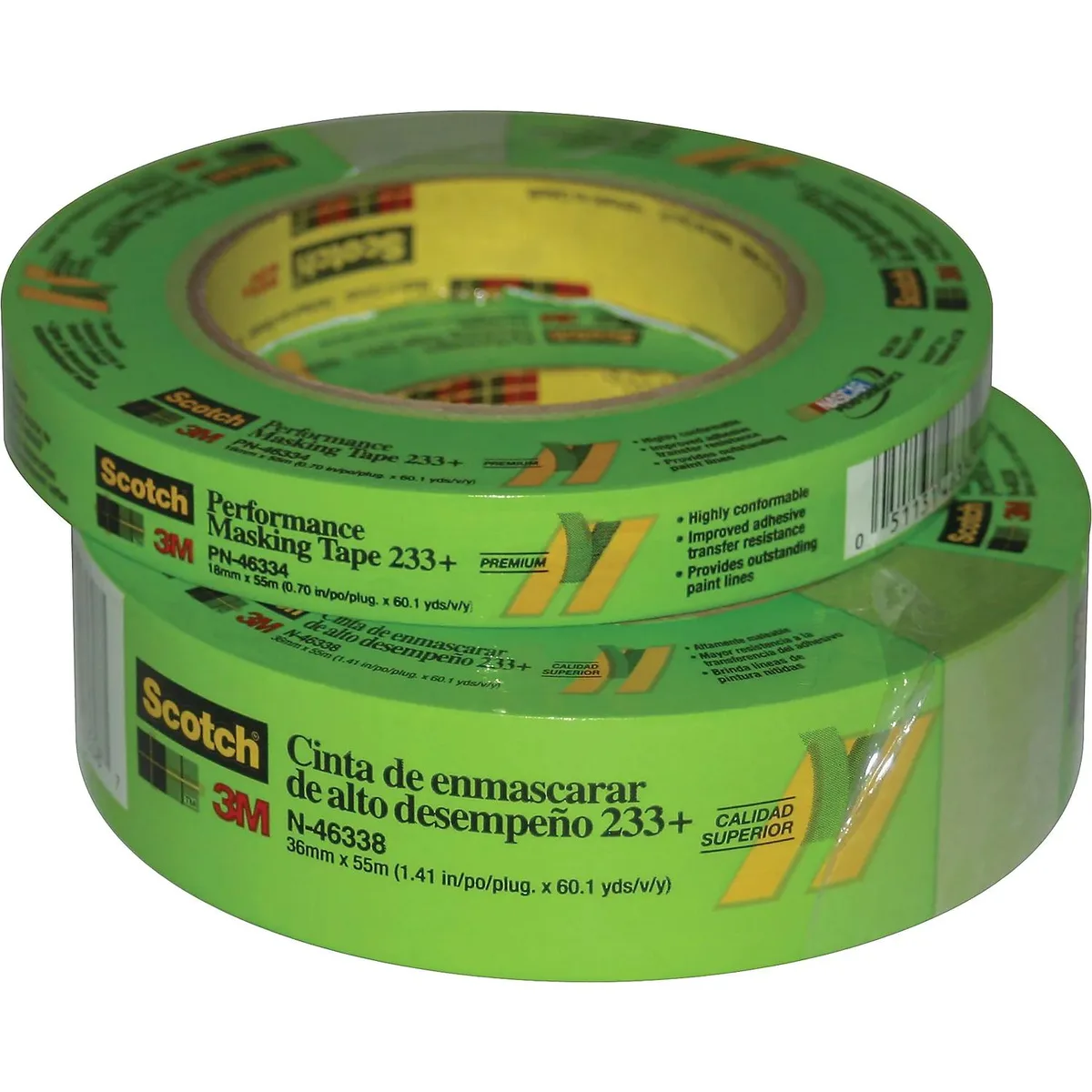 3M 3M Scotch 233+ Green Masking Tape 1/2" x 60 yds 48/Carton — product photo