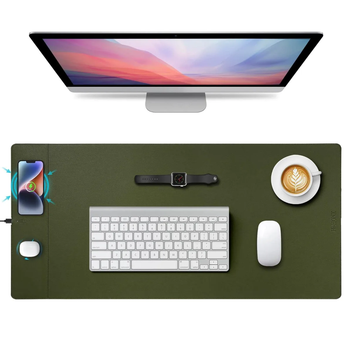 ARCTIC ARCTIC Wireless Charging Desk Pad 35.4x16.9 Military Green 2 in 1 accessory — product photo