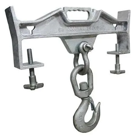 Metal lifting hook with double fork pockets and single swivel hook, silver finish