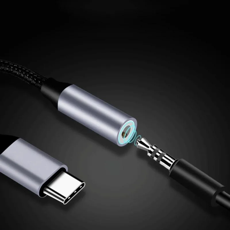 Short USB-C to 3.5mm audio adapter cable
