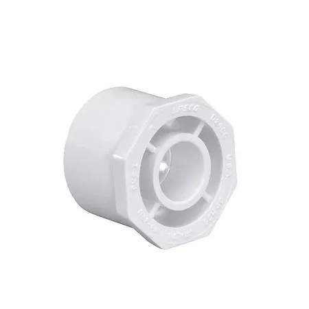 White PVC reducing bushing, 10 inch spigot to 8 inch socket