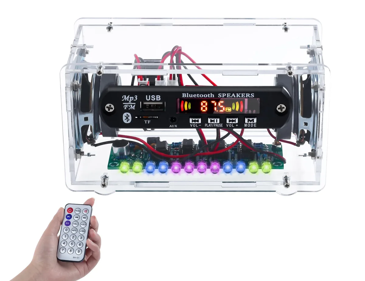  DIY Bluetooth Speaker Kit FM Radio 12 LED 15cm Antenna 87-108MHz 3.5mm AUX — product photo