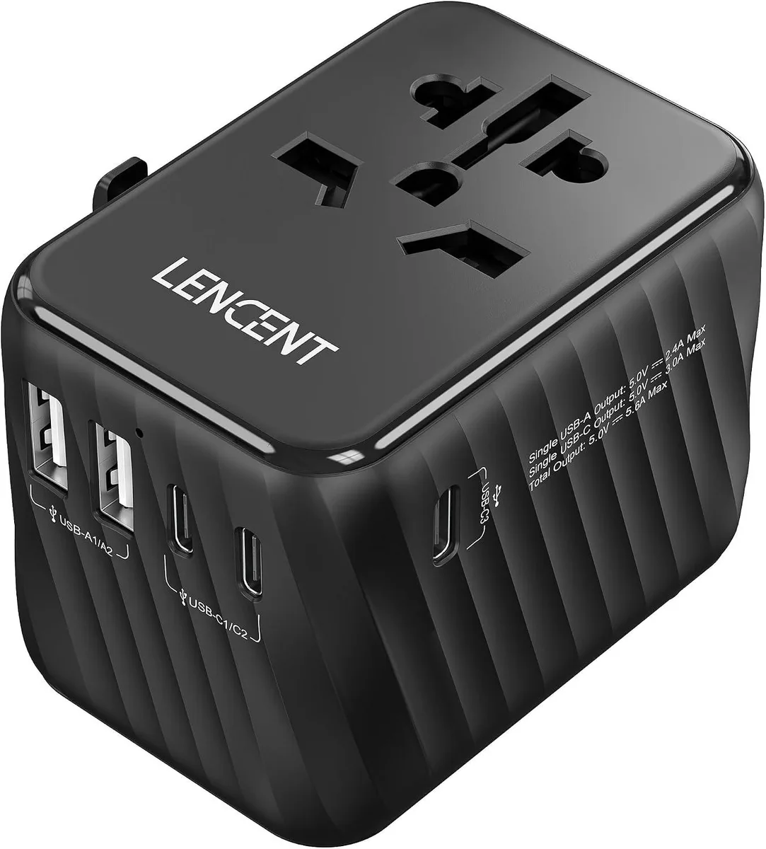BASEUS BASEUS Universal Travel Adapter 5.6A 3 USB-C 2 USB-A Black — product photo