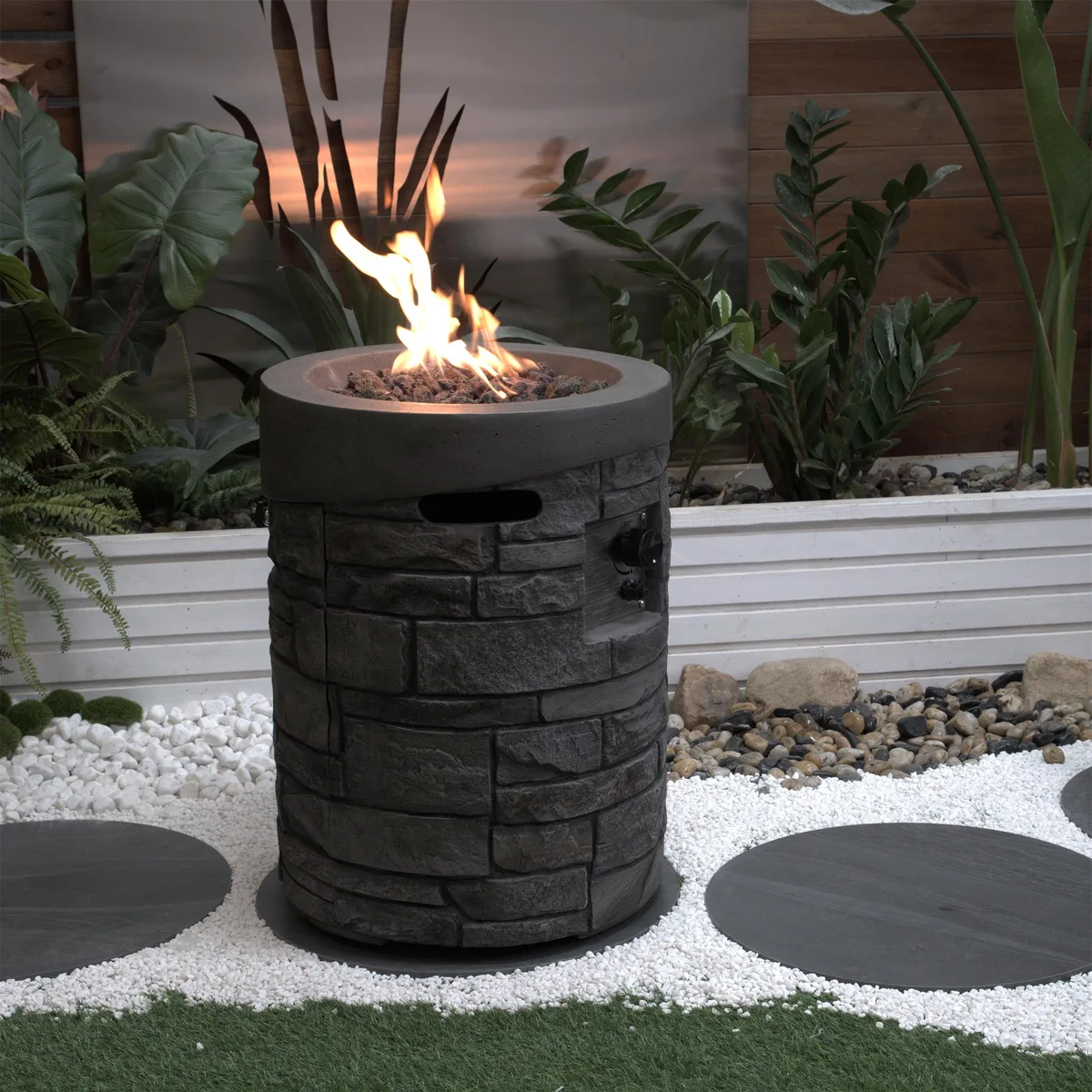 tuphen tuphen 32000 BTU 20 Inch Round Gas Fire Pit Stone Gray — product photo