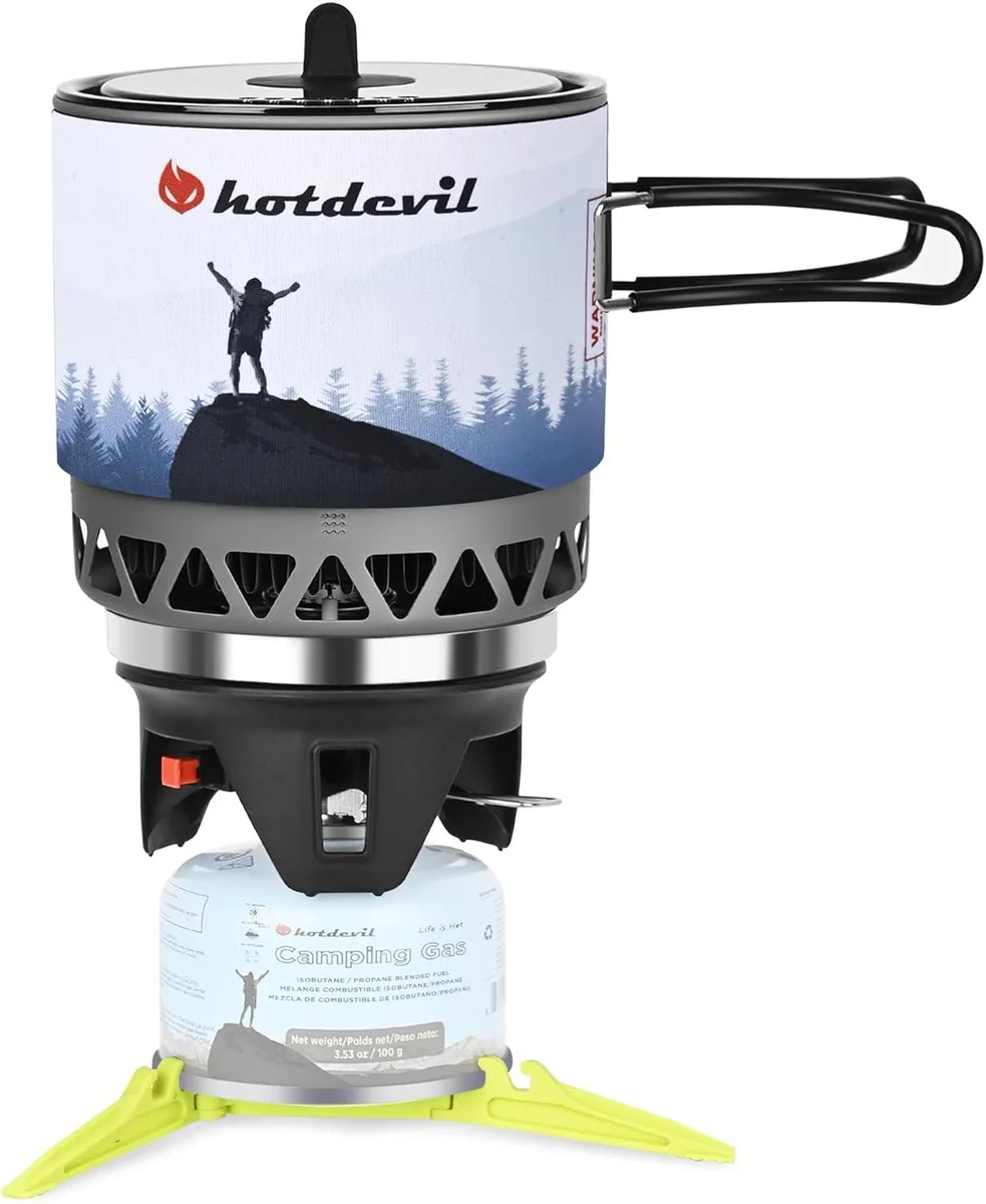 A compact 1.2L aluminium stove kit with pot, bowl, stabiliser and four brackets nested inside
