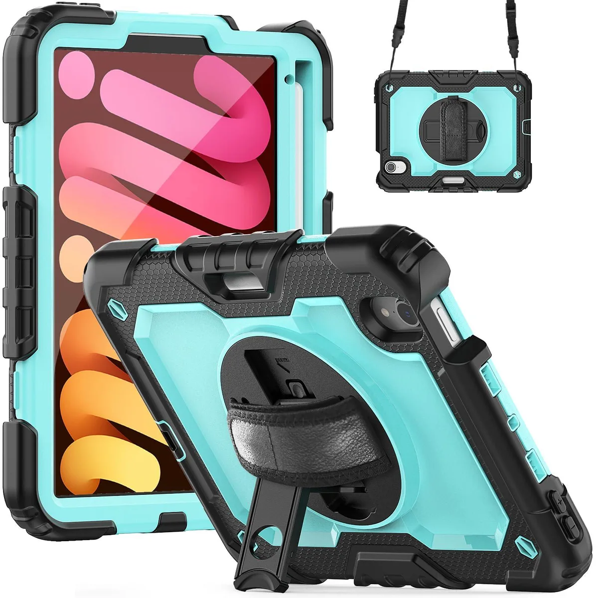 Timoom Timoom Heavy Duty Shockproof Case 8.3" Light Blue 360° Stand Straps — product photo