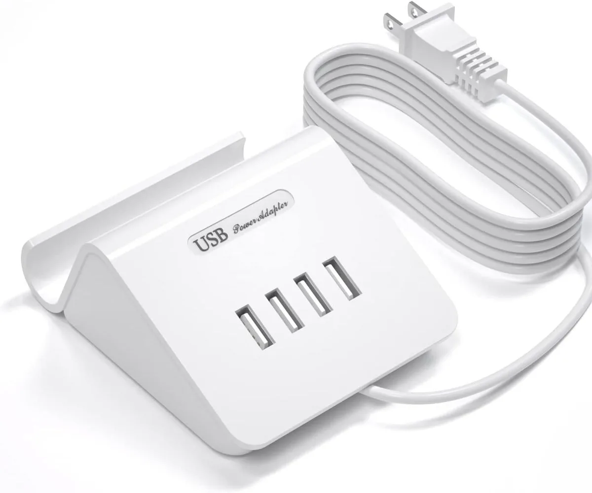 PISKEKAT PISKEKAT 25W 4-Port USB Charger Kit with Phone Stand, White — product photo