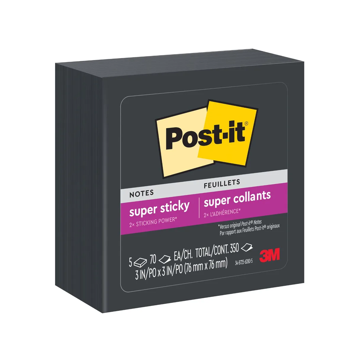 A stack of five black square sticky-note pads, 70 sheets each