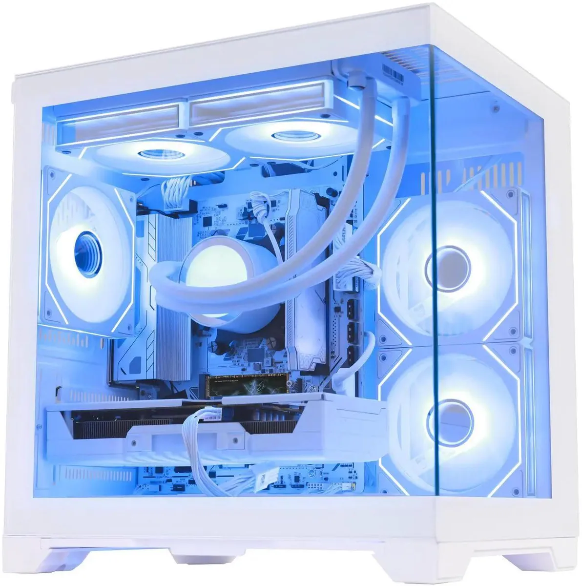 Hoengager Hoengager Gaming PC Ryzen 7 7800X3D Radeon RX 9070 16GB DDR5 1TB NVMe 2TB SATA Liquid Cooler White — product photo