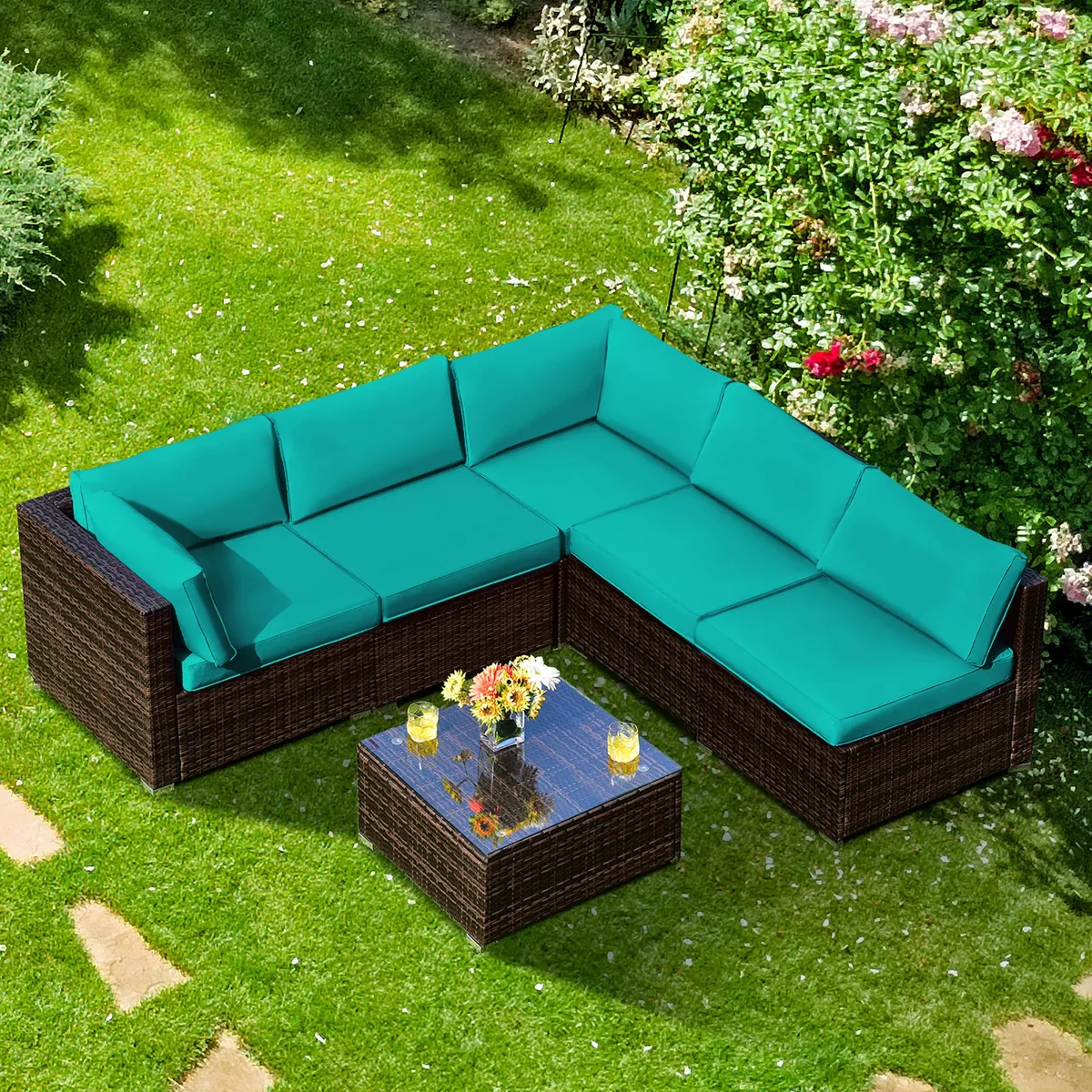 Costway Costway 6PCS Rattan Patio Furniture Set Turquoise — product photo