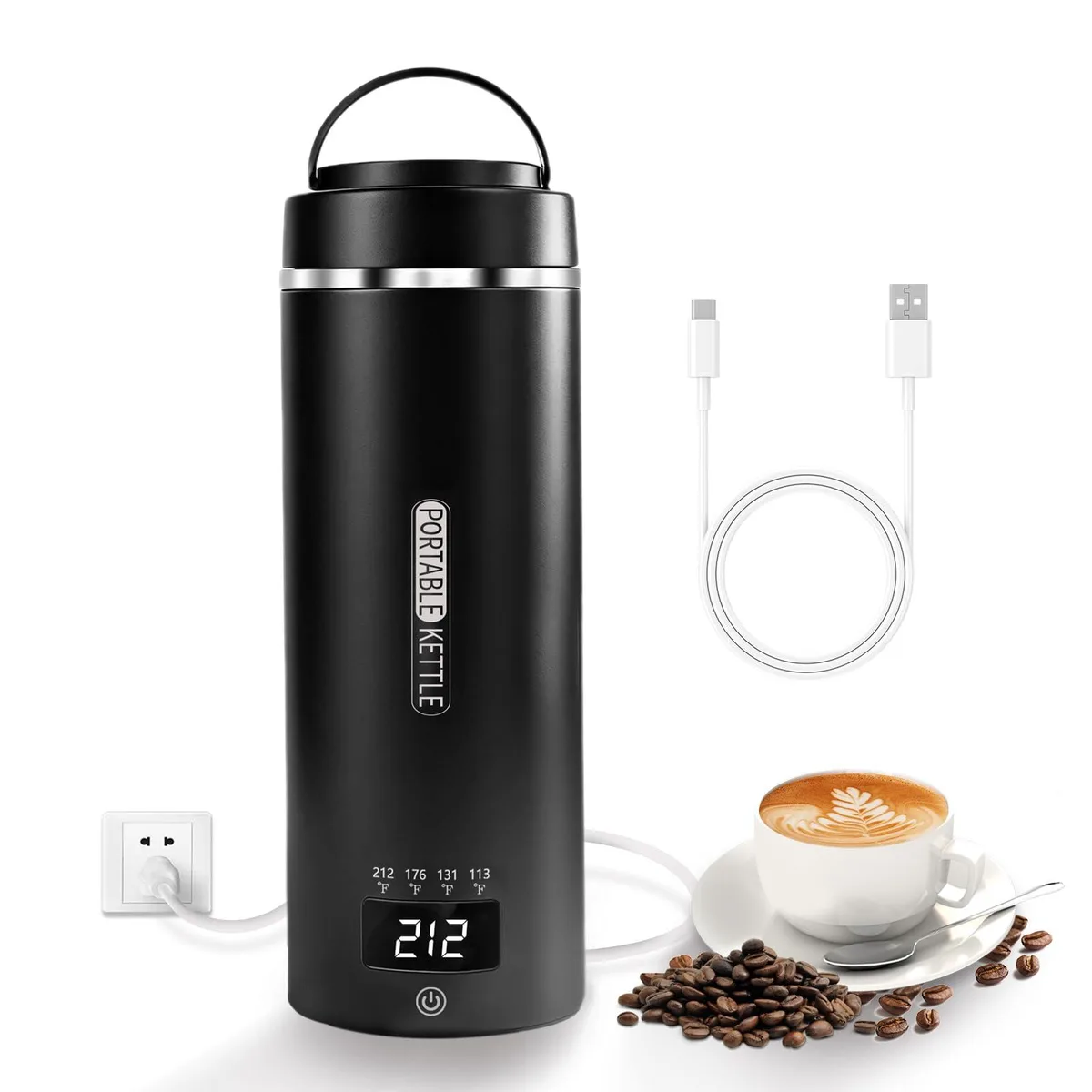 JEKABA Electric Kettle 450ml Black 4 Temp 113-212°F USB AC — product photo