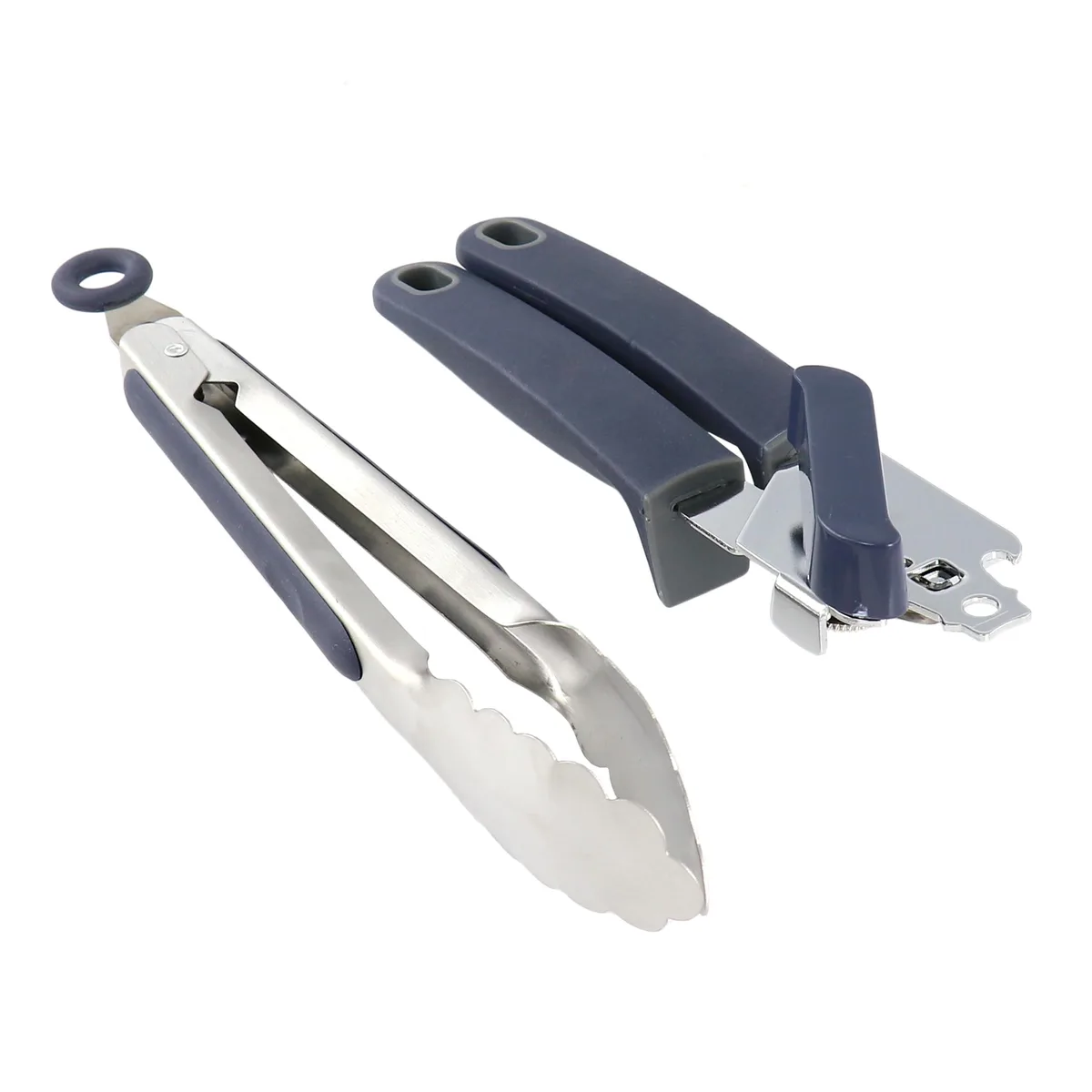 OSTER OSTER 510120150M 2-Piece Stainless Steel Can Opener &amp; Tongs Set Navy Blue — product photo
