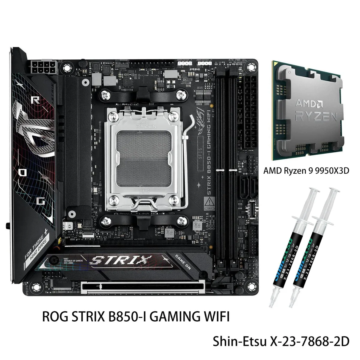 ASUS ASUS ROG Strix B850-I Gaming WiFi &amp; Ryzen 9 9950X3D AMD motherboard combo — product photo