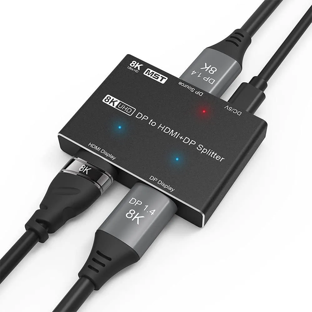 Corn Electronics Corn Electronics DisplayPort 1.4 Splitter 1 in 2 Out DP HDMI 8K 30Hz 4K 120Hz 144Hz — product photo