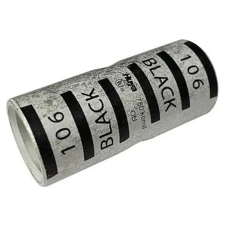 Black copper splice connector, short barrel, tin-plated finish, 3.03 inches long