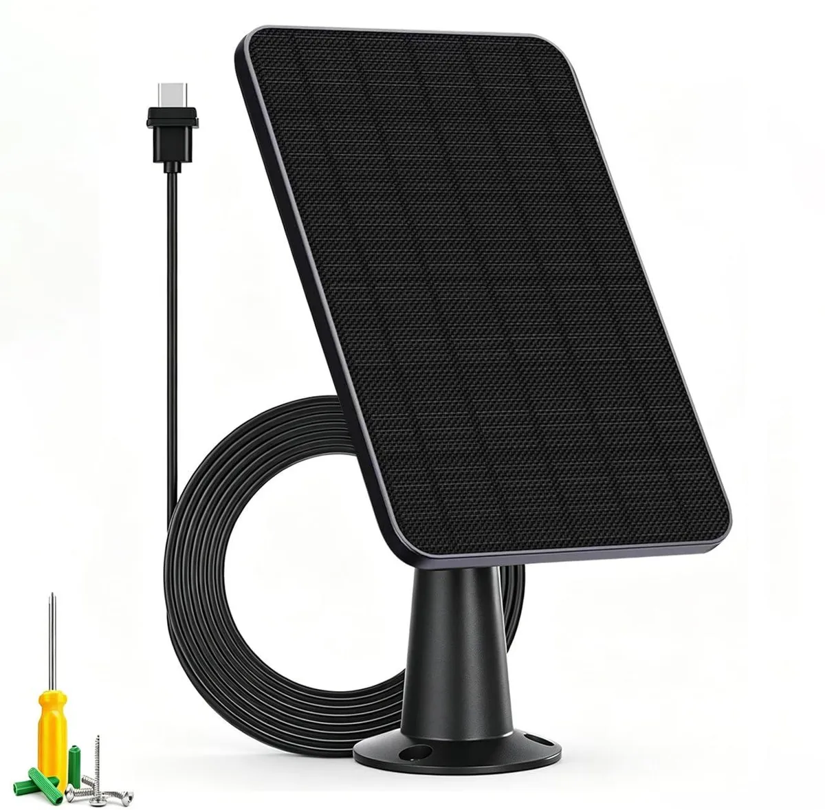 Rectangular black solar panel with 360° wall mount and 13.1ft cable