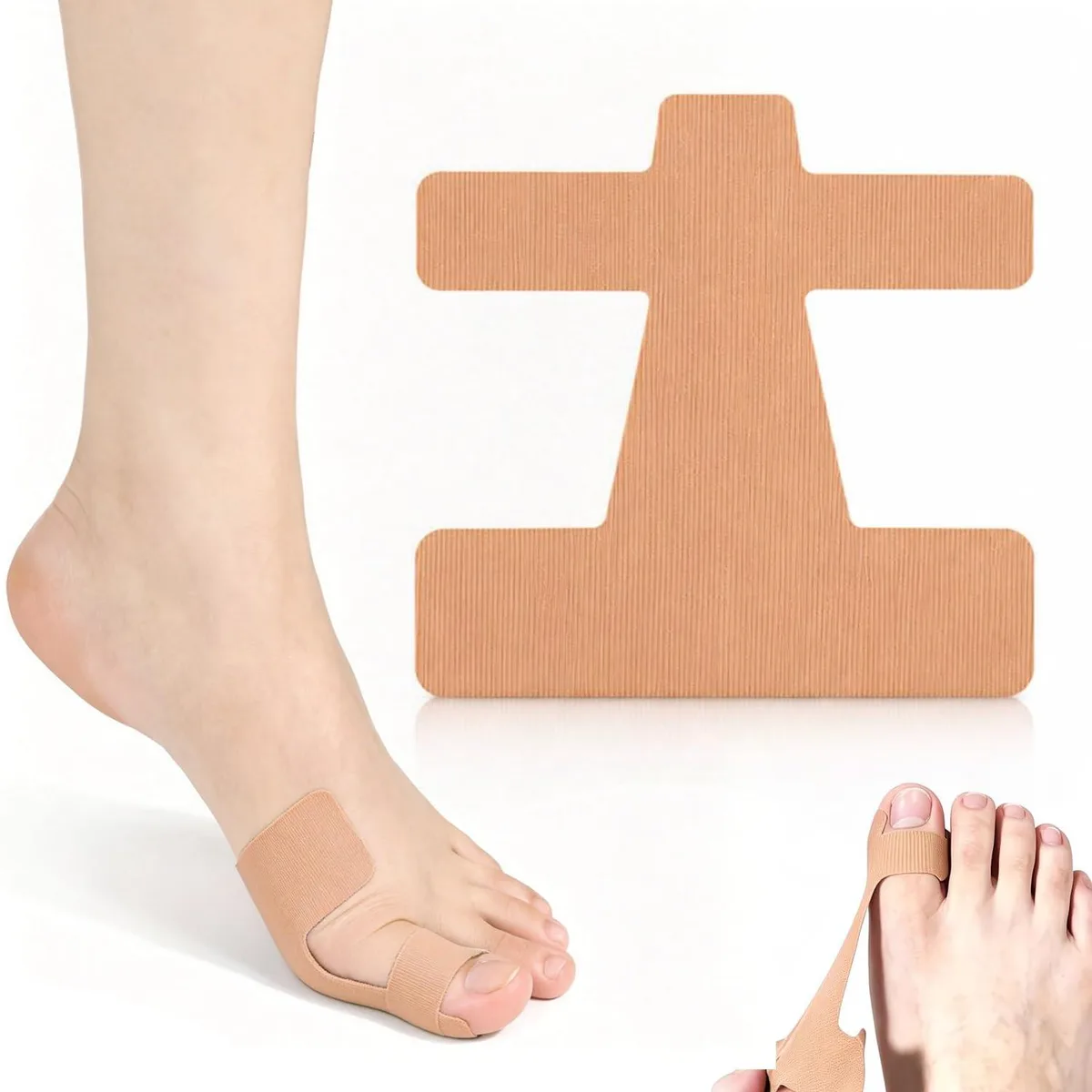 Forty skin-coloured pre-cut toe support tape strips