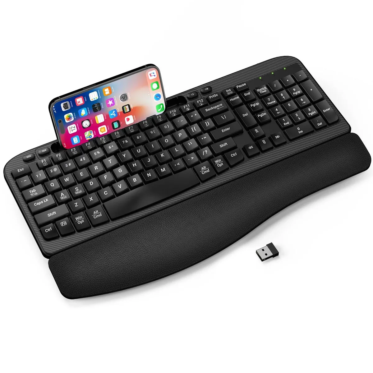  EAYBLLY Wireless Ergonomic Gaming Keyboard Black 16.57in 9.01in 1.37in 7.28in Holder 2.4G — product photo