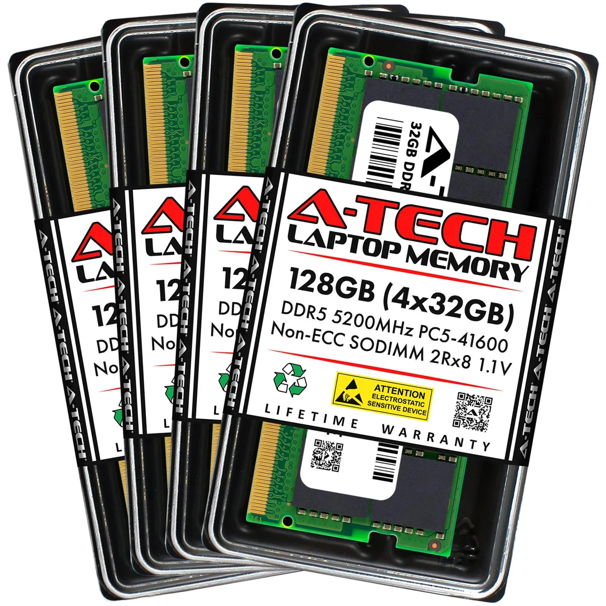 A-Tech A-Tech 128GB (4x32GB) DDR5 5200MHz CL42 1.1V 262-Pin SODIMM Laptop RAM Kit — product photo