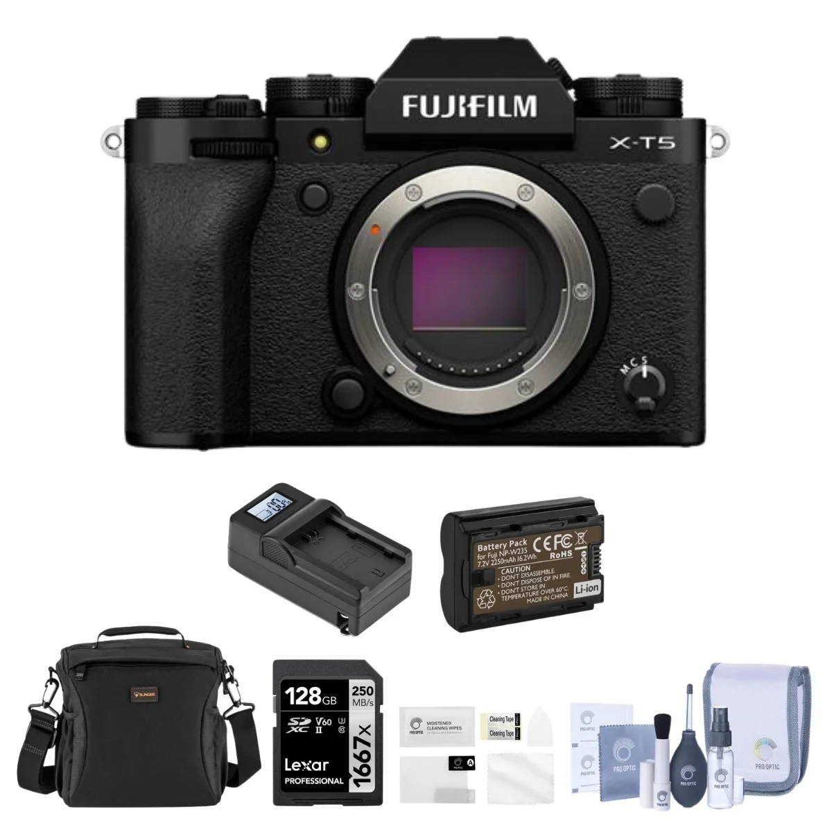 FUJIFILM FUJIFILM X-T5 Compact Mirrorless Camera Body Black with Essential Accessories Kit — product photo